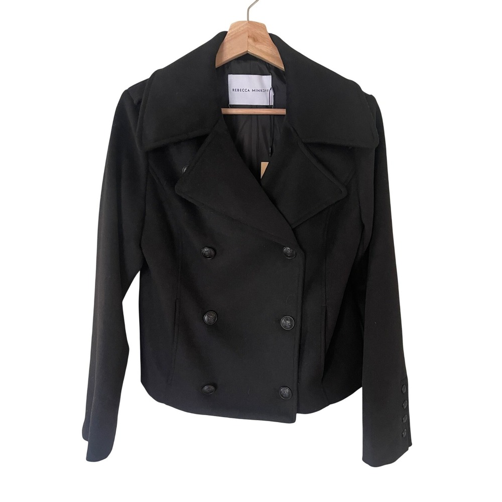 Rebecca Minkoff RM-967 Womens Wool Cropped Peacoat Jacket Black Size S NWT $398